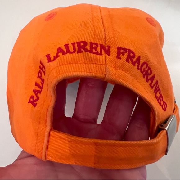 POLO RALPH LAUREN Orange Cotton Baseball Cap Blue Pony Logo - Picture 6 of 9
